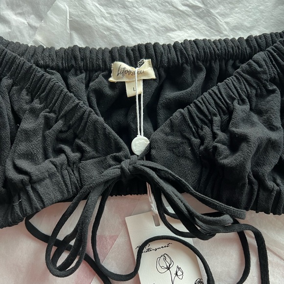 NWT Bittersweet black crop top sz L drawstring peasant puff sleeve topper - Picture 5 of 12